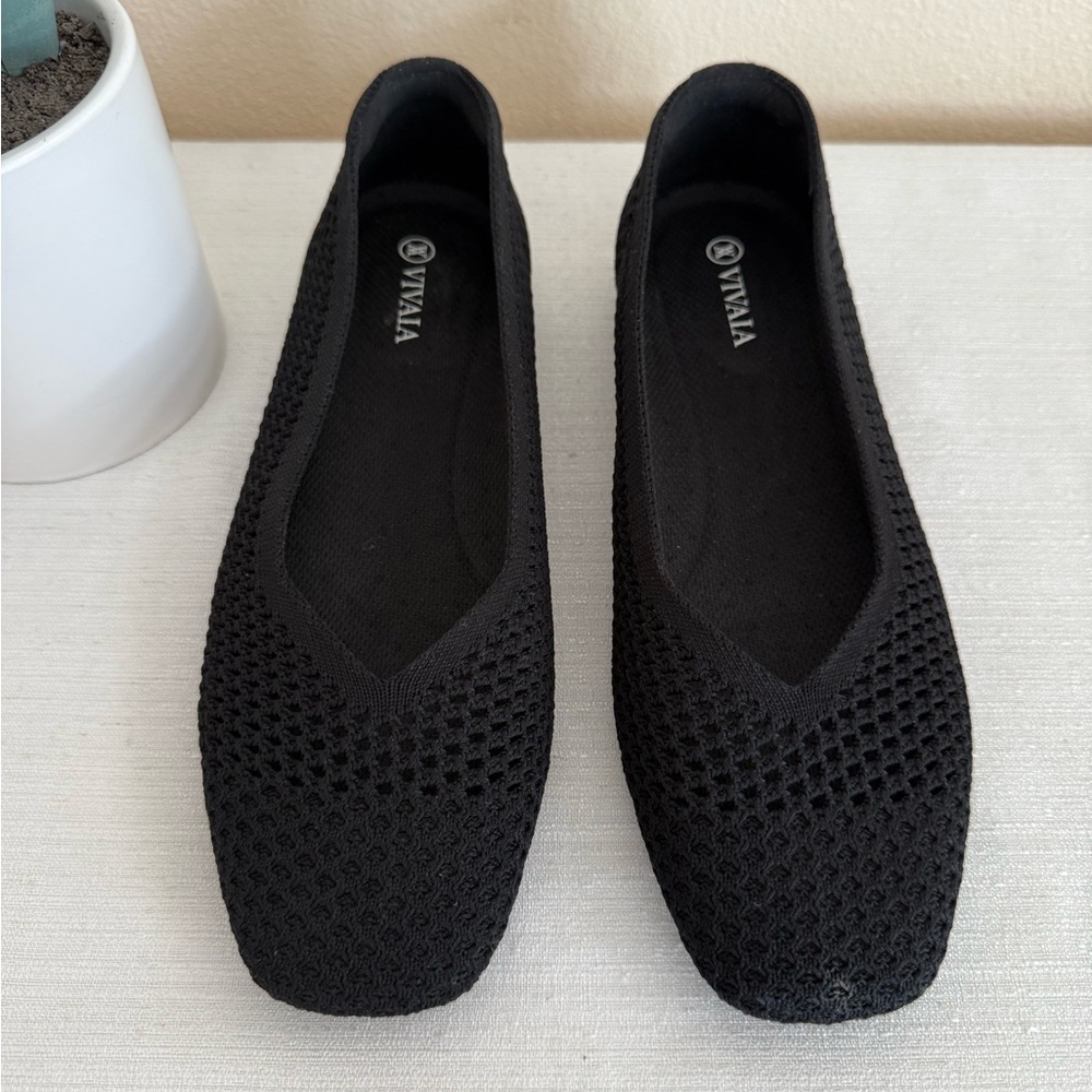 VIVAIA Margot Black Knit Ballet Flats